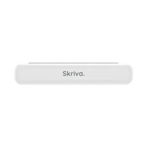 Skriva fodral för stylus med rundad vit design och centrerad logotyp för förvaring av iPad-stylus.